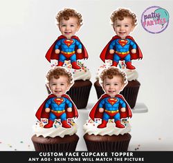 superman cupcake toppers - face cupcake topper -custom face- cupcake topper- topper birthday party