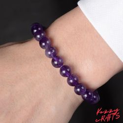summer sale!! 90 carat certified natural amethyst crystal bead bracelet - chakra balancing, anxiety relief, 8mm beads