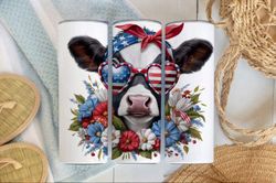 th of july cow 20 oz skinny tumbler sublimation design, cow tumbler wrap, patriotic tumbler wrap, 4th of july tumbler wr