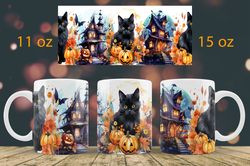 halloween mug wrap design black cat mug