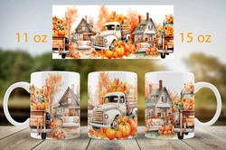 fall truck mug sublimation template design png 11oz & 15oz mug wrap circuit mug press design thanksgiving mug wrap digit