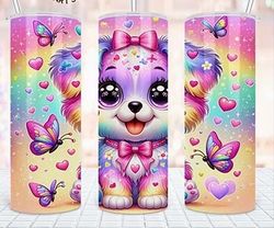 cute puppy with pink roses tumbler wrap, cute dog lovers 20oz skinny tumbler sublimation design, tumbler wrap for childr