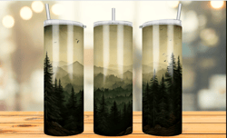 dark green watercolor forest, trees 20 oz skinny tumbler sublimation design, instant digital download png, straight tape