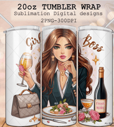 girl boss tumbler png, boss lady png, boss babe 20oz skinny tumbler sublimation, wine tumbler wrap design