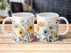 wildflower mug sublimation design, 11oz floral watercolor mug wrapper png, 15oz digital instant download graphic design