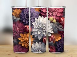 3d floral tumbler wrap, 20oz skinny tumbler sublimation design, instant download, straight & tapered tumbler wrap, seaml