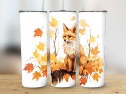 fox in autumn leaves: tumbler wrap - digital download, png, skinny tumbler sublimation, png digital download, tumbler pn