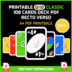 printable uno classic 108 cards deck pdf recto verso