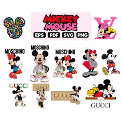 mickey and minnie mouse design bundle - gucci, louis vuitton, moschino- digital designs, eps, svg, pdf and png