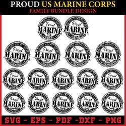 proud us marine corps family designs bundles for gift t-shirt, mugs, trophy cricut clipart eps, svg, pdf, png, dxf