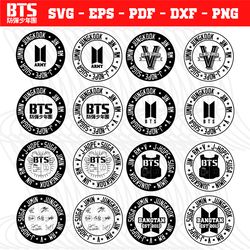 bts logos bundle - bangtan, jimin, jin, jungkuk, rm, v, j-hope, suga - kpop - bts army - svg, png, eps, dxf, pdf