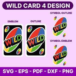 wild card 4 designs emblem and outline- svg, eps, pdf, dxf, png clipart and cricut, digital download