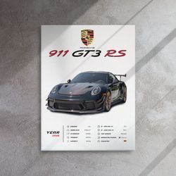 thin canvas, 911 porsche gt3 rs 2019 print, wall art boys room decor, car posters art for home and office