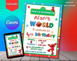 printable elmo birthday invitation, canva birthday template, custom birthday party invite, editable template