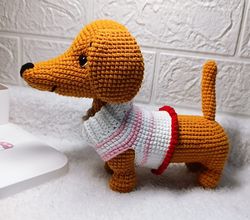 crochet dachshund orange, crochet puppy, stuffed dachshund, dog lover, sausage