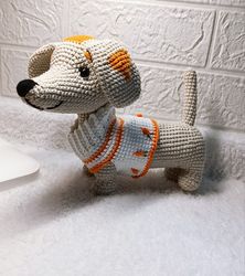 crochet dachshund grey, crochet puppy, stuffed dachshund, dog lover, sausage