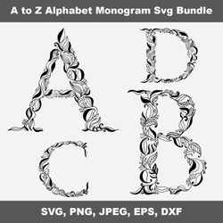 floral alphabet monogram svg bundle, monogram letters svg, family monogram svg, monogram font alphabet, monogram svg