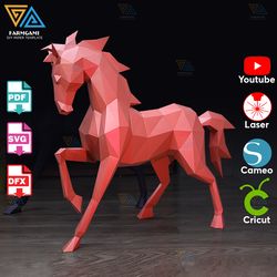 horse stand paper model template - horse stand paper sculpture - horse stand papercraft kit diy 3d