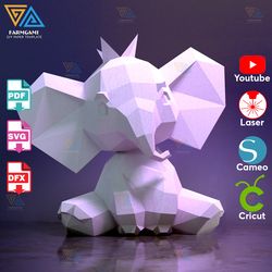 baby elephant paper model template - baby elephant paper sculpture - baby elephant papercraft kit diy 3d paper crafts