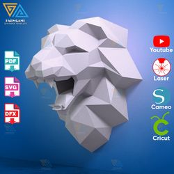 lion head paper model template - lion head paper sculpture - lion head papercraft kit diy 3d paper crafts