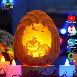 mini egg shadow light pop up with pumpkin partten svg for cricut machine, halloween gift template - egg lightbox, svg