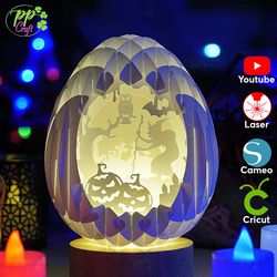 mini egg shadow light pop up with the witch partten svg for cricut machine, halloween gift template - egg lightbox, diy