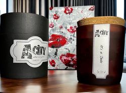 gel wax candle and hand-painted poppies painting on canvas. gift idea or anniversary candle gift set home decor candle