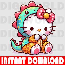 dino kawaii hello kitty - hello dino kitty - hello kitty cute dino - dinosaur hello kity png file