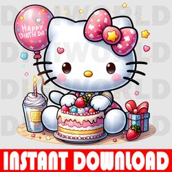 cute kitty birthday - hello birthday kitty png - kids birthday kitty png - digital download - hello kitty birthday cake