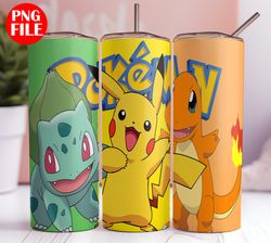 kids cartoon 20oz tumbler wrap png - pokemon tumbler design - 20oz skinny tumbler png - pokemon 20oz png sublimation .