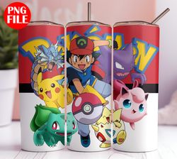 20oz tumbler wrap pokemon png - kids cartoon tumbler design - 20oz skinny tumbler png - pokemon 20oz png sublimation