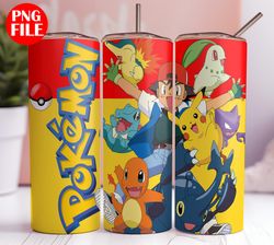 20oz tumbler wrap pokemon png - kids cartoon tumbler designs - 20oz skinny tumbler png - pokemon 20oz png sublimation .