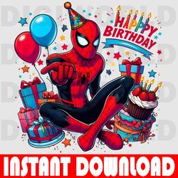 spider-man birthday clipart - birthday spiderman png - birthday digital png - instant download - spider-man party theme.