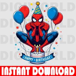 spiderman birthday clipart - birthday spiderman png - birthday digital png - instant download - spider-man party theme