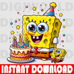 sbongebob birthday clipart - birthday spongebob png - birthday digital png - instant download - spongebob party theme .