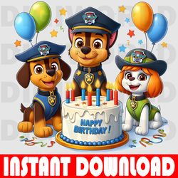 paw patrol birthday clipart - dog paw birthday png - birthday digital png - instant download - paw patrol party theme