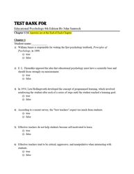 test bank for educational psychology 8th edition by john santrock chapter 1-16