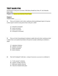 test bank for psychological testing and assessment, 10th edition by ronald jay cohen, w. joel schneider, renee tobin cha