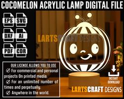 cocomelon kids acrylic lamp svg dxf cdr pdf ai eps files for laser cut, cnc, digital vector file glowforge ready