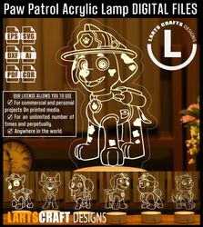 paw patrol acrylic 7 lamp vector file pack for cnc and laser cutting