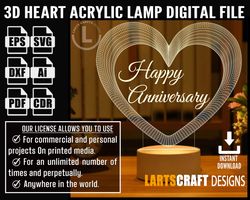 happy anniversary lamp acrylic lamp svg dxf cdr pdf ai eps files for laser cut, cnc, digital vector file glowforge ready