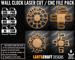 wall clock face set cnc bundle laser cut pack svg vector template for cnc and laser cutting glowforge , cricut