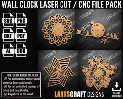 wall clock face set-2 cnc bundle laser cut pack svg vector template for cnc and laser cutting glowforge , cricut