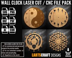 wall clock face set-3 cnc bundle laser cut pack svg vector template for cnc and laser cutting glowforge , cricut