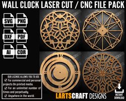 wall clock face set-6 cnc bundle laser cut pack svg vector template for cnc and laser cutting glowforge , cricut