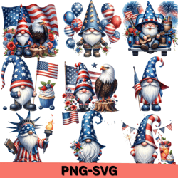 9 png-svg, patriotic gnome clipart bundle. american pride, 4th of july png, veteran day , memorial day png. png svg file