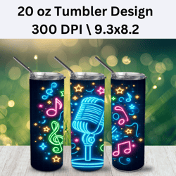 neon karaoke microphone 20oz tumbler wrapper