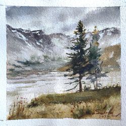 original mountain landscape original mountain watercolor painting wall decor small art painting mini paintinng handmade