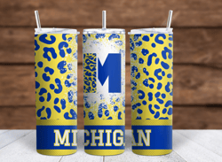 blue and gold michigan wolverines leopard sublimation tumbler wrap 300dpi 20oz -30oz straight wrap  included