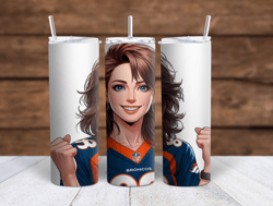 denver broncos cartoon girl brunette cheering sublimation tumbler wrap 300dpi 20oz -30oz straight wrap  included